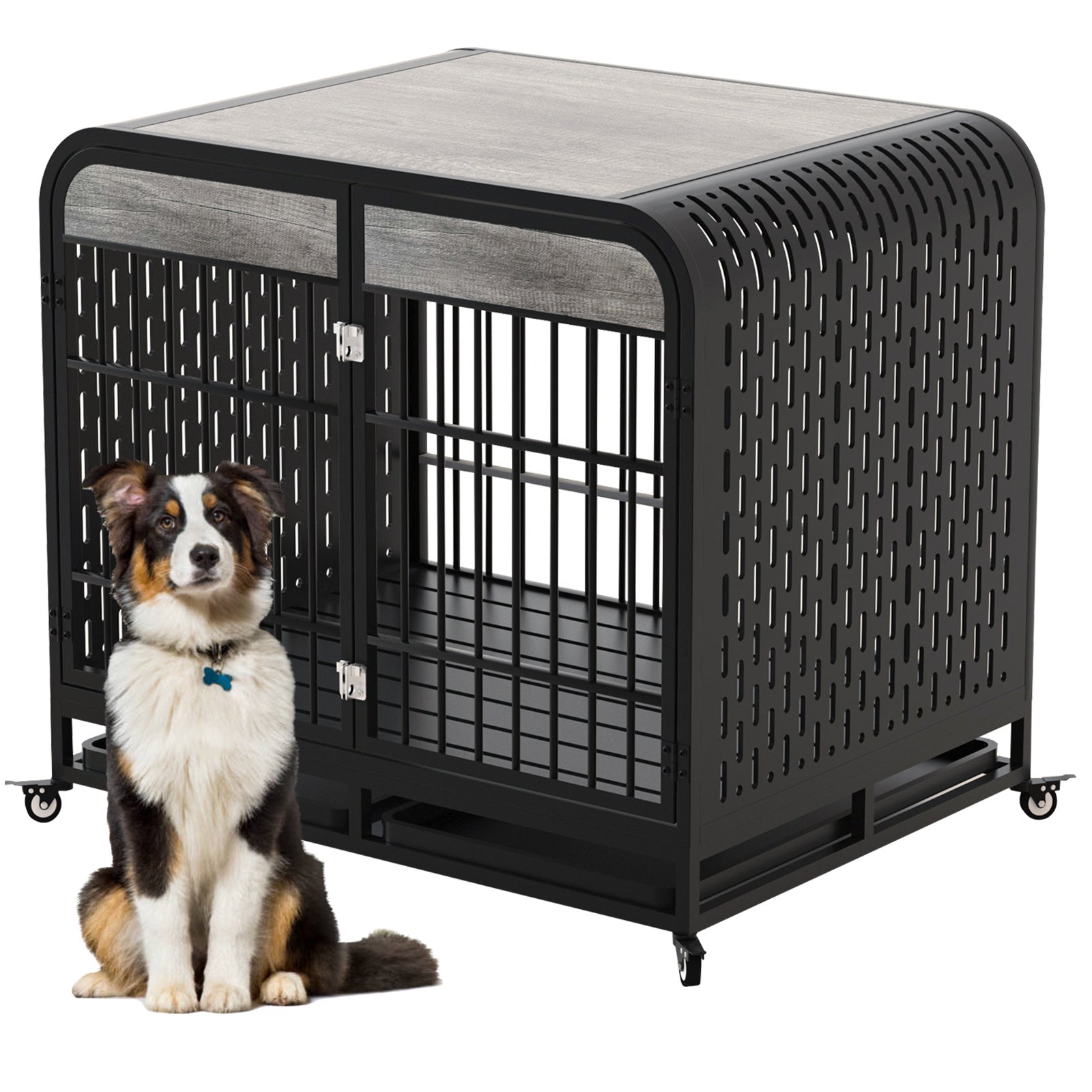 Heavy Duty Wooden Dog Crate Furniture 42 Inch Grey Table for Large Dogs