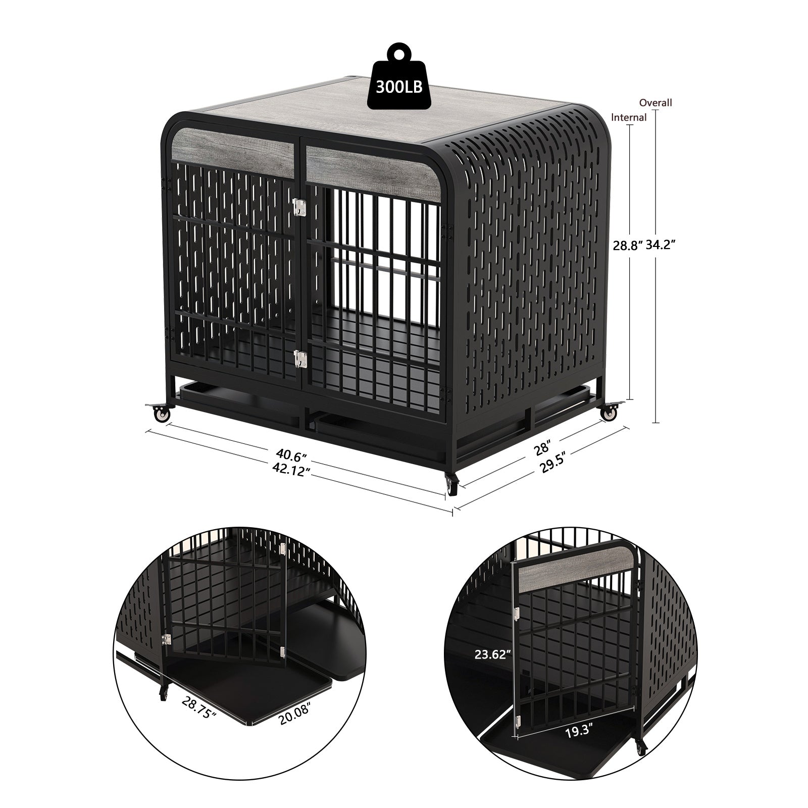 Heavy Duty Wooden Dog Crate Furniture 42 Inch Grey Table for Large Dogs