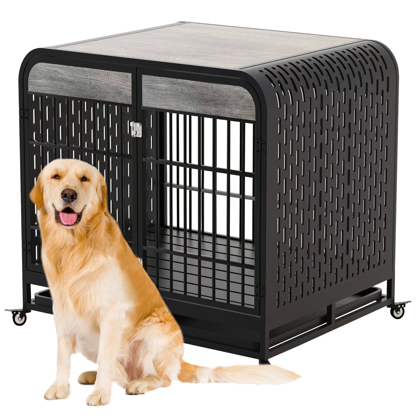 Heavy Duty Wooden Dog Crate Furniture 42 Inch Grey Table for Large Dogs
