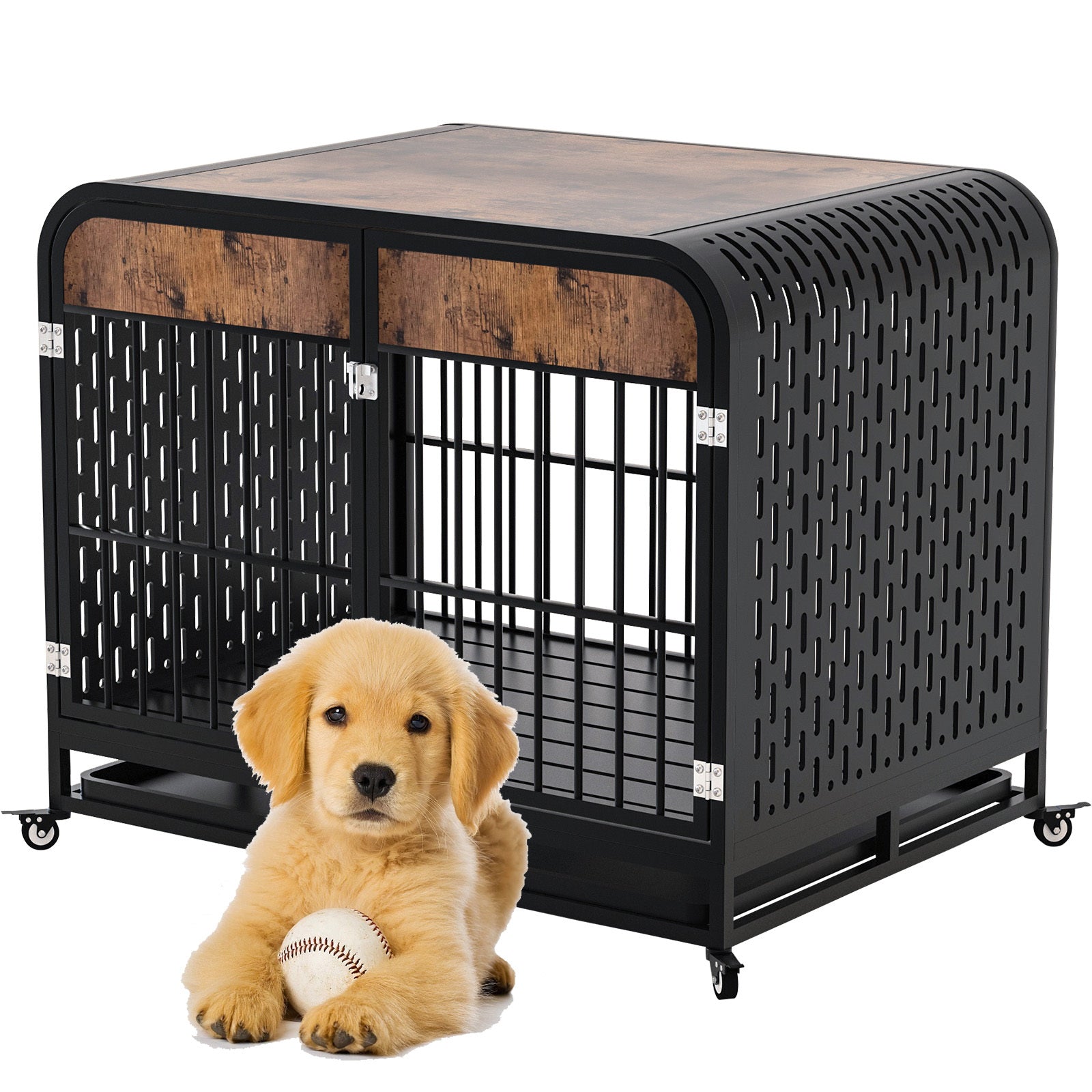 Heavy Duty Dog Crate Furniture Table 33 Inch Brown for Stylish Pet Housing