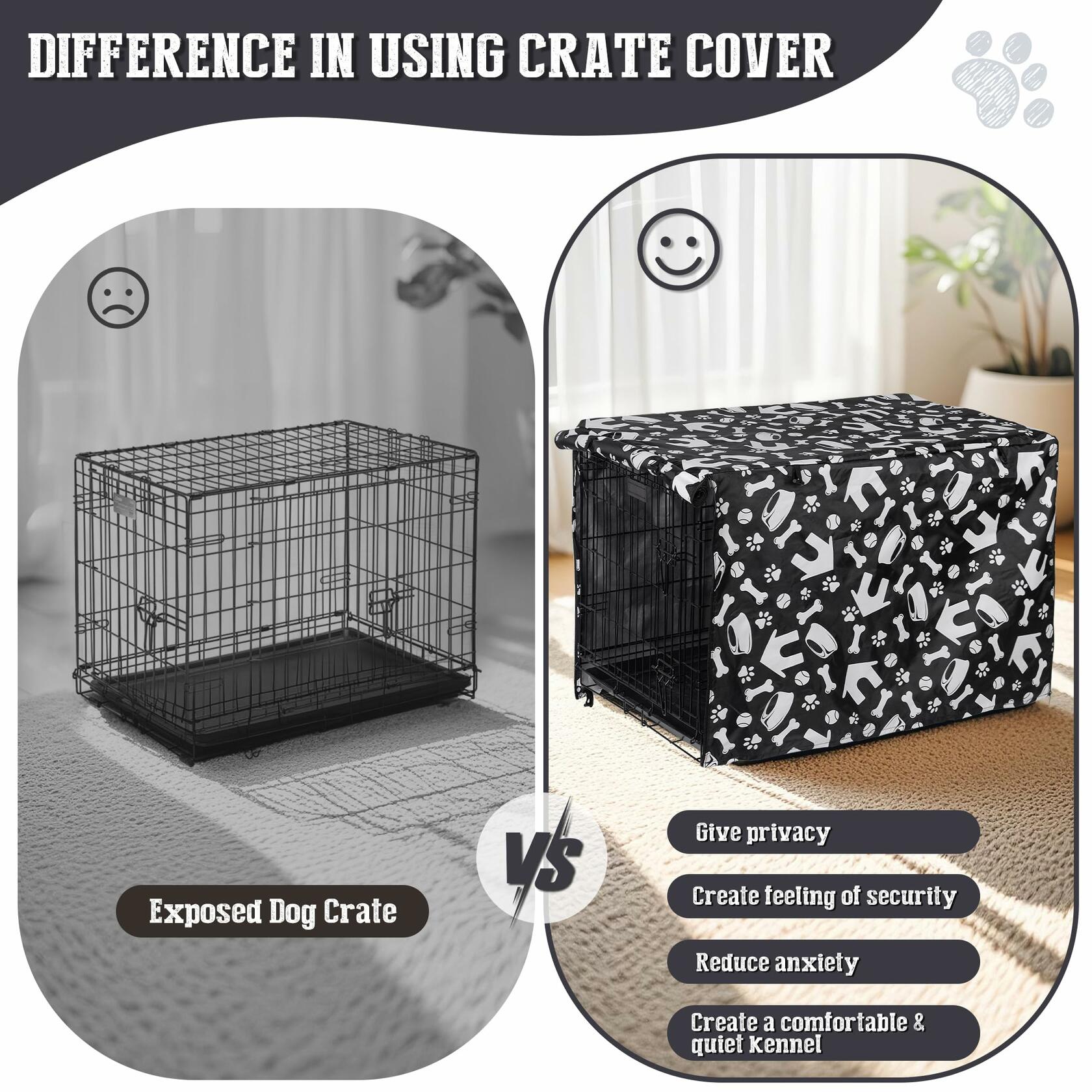 kefit Dog Crate Cover Kennel Cover Black/Paw 42 inch Size 42