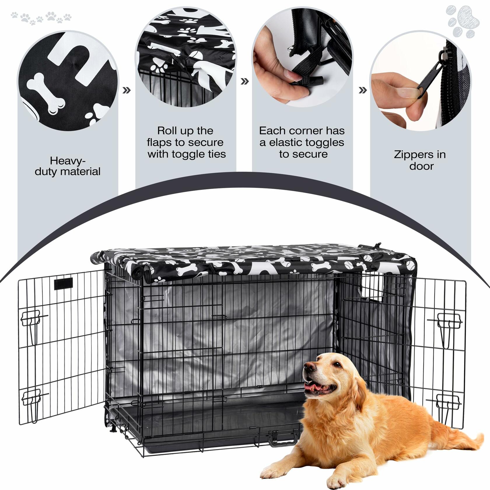 kefit Dog Crate Cover Kennel Cover Black/Paw 42 inch Size 42